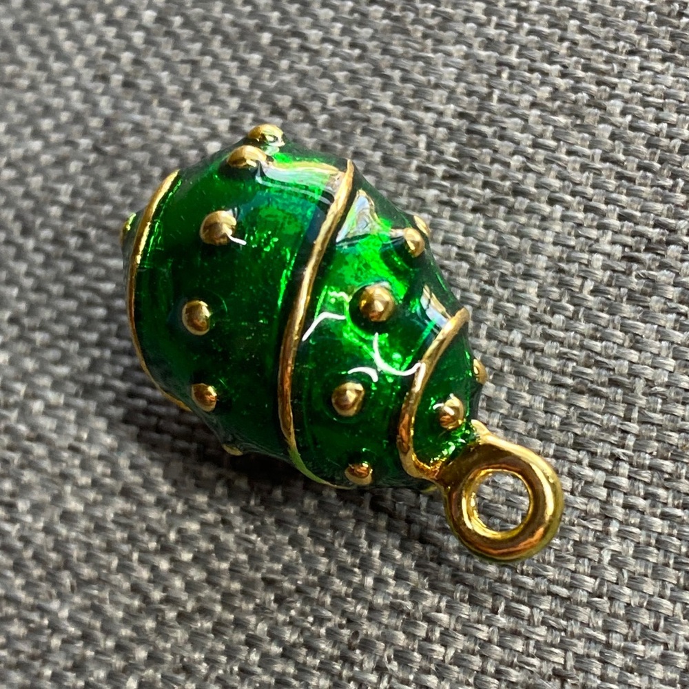 Vintage Green Enamel Egg Charm Gold Tone Pendant Fabergé Style Easter Egg Charm